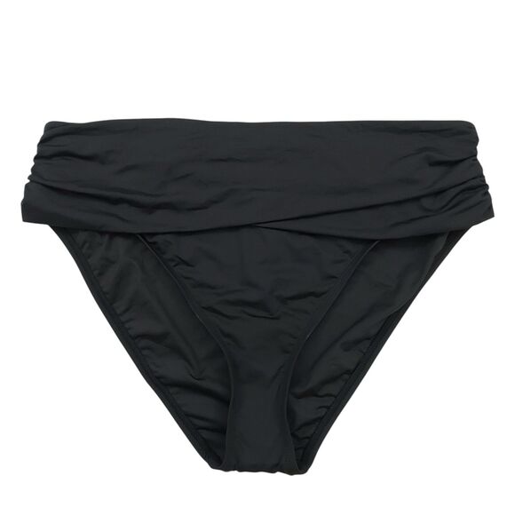 La Blanca Bikini Bottom Womens 16 Black Island Goddess Mid-Waist Sash Band Beach - Picture 1 of 10
